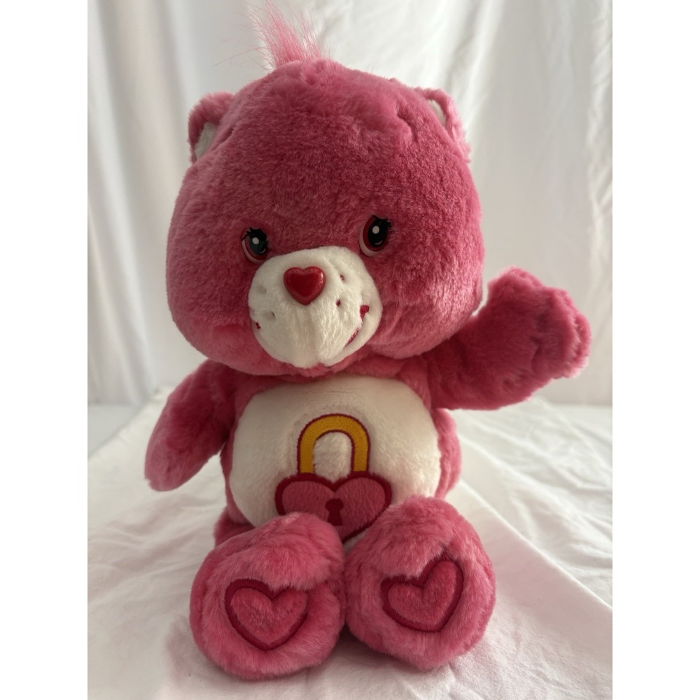 Vintage 2004 Care Bears Secret Bear 13" Plush Nanco Stuffed Heart Lock Pink